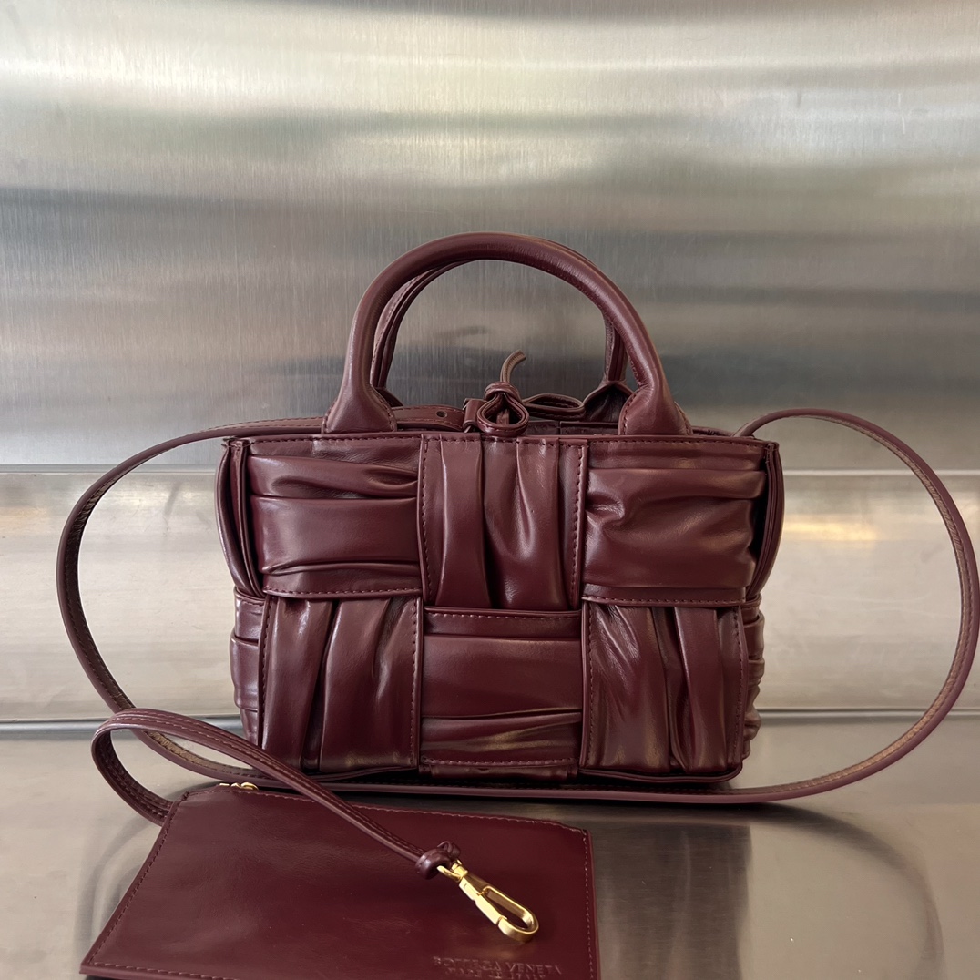 Micro Candy Arco Intreccio Leather Tote Bag Bordeaux